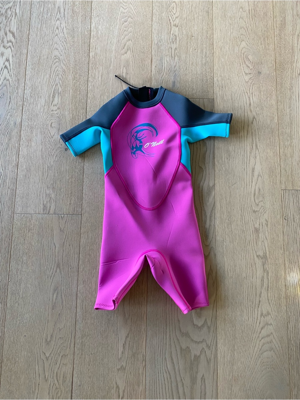 O'Neill Kids Rashguard Shorty - Pink with Aqua and Charcoal